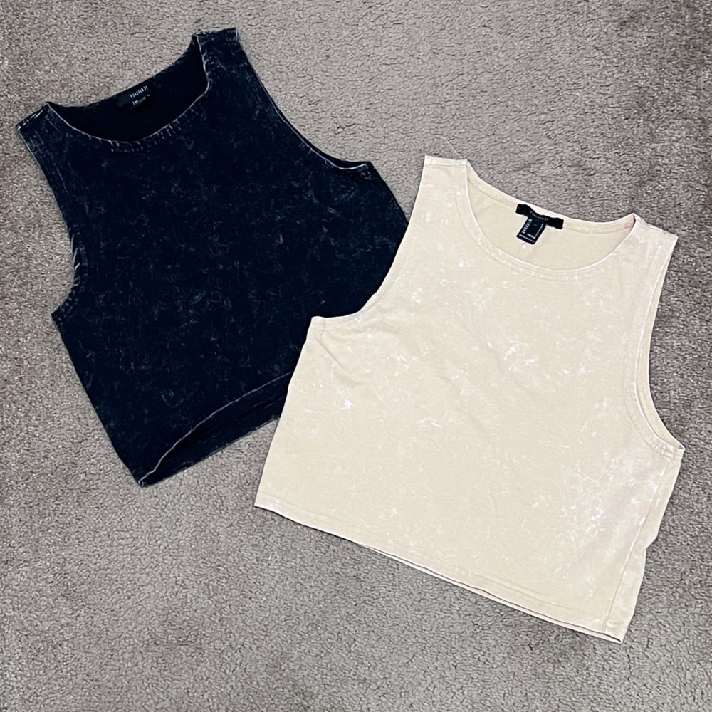 Forever 21 Black and Cream Tank Tops